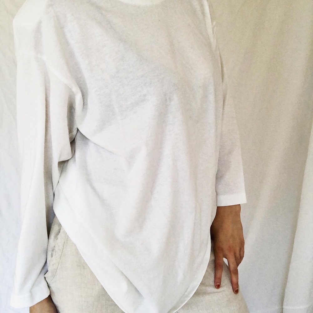 Vintage Long Sleeve White T-Shirt w Shoulder pads